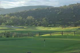 Looking out you can see the putting green the 18'th hole and hole number 1 just on top of the big bunker. Bushman Sands Golf Club