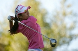 Ai Miyazato of Japan makes a tee shot at the Pinnacle Country Club in Rogers, Arkansas Miyazato chases LPGA season money title