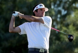 Bubba Watson hits a tee shot on the 16th hole during the fourth round of the Bob Hope Classic Prugh, Watson share Bob Hope Classic lead