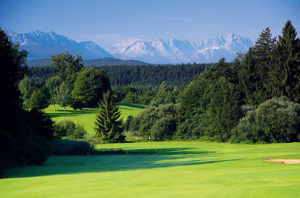 The Zugspitze, Germanys Highest Mountain, seen from the 17th to the Green