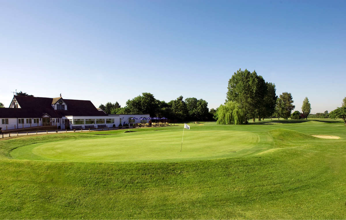 The 18th Green and Clubhouse at Laleham Golf Club